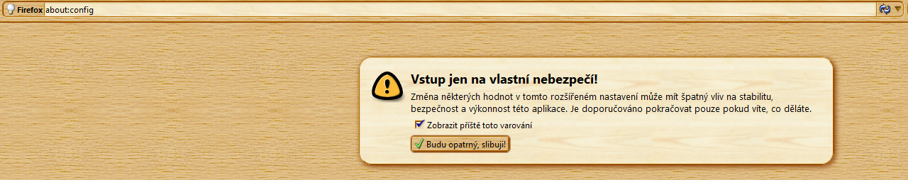 vstup do about:config